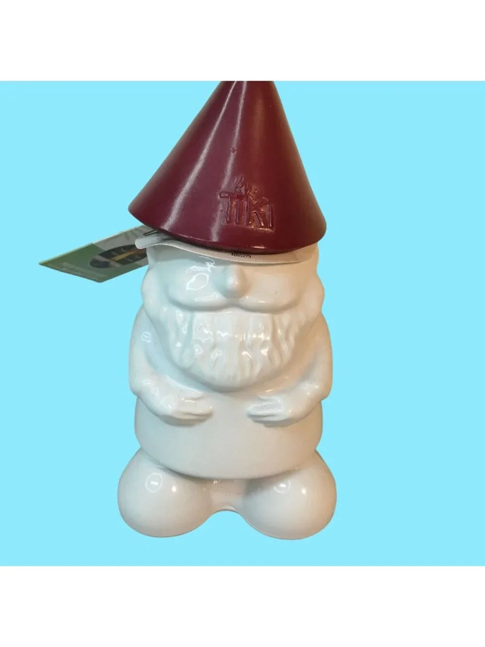 Tiki Table Torch Gnome White Ceramic Red Hat